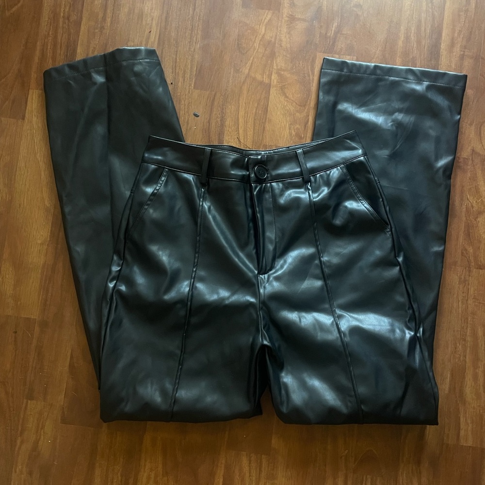 Faux straight Leg Leather Pants